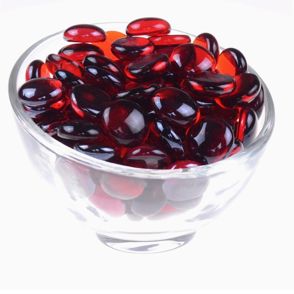 FLAT MARBLES RED GLASS GEMS PEBBLES VASE FILLERS - Picture 2 of 3